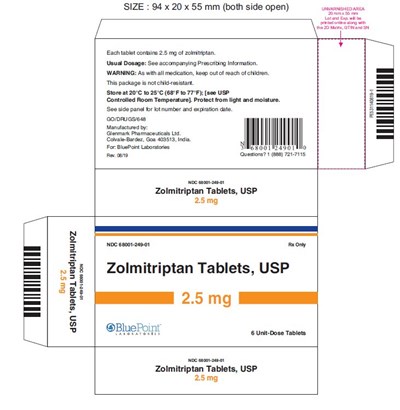 CARTON ZOLMITRIPTAN TABLETS 2-5 MG Rev 0714.jpg Zolmitriptan Tablets, 2.5 mg 6 Unit Dose NDC 68001-249-01 - CARTON ZOLMITRIPTAN TABLETS 2 5 MG Rev 0714
